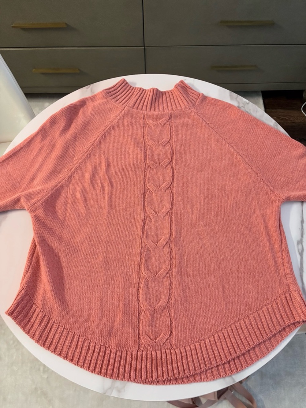 Maternity- Soft Pink Women's Cable-Accent Turtleneck Sweater